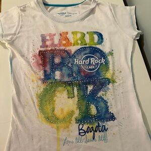 Hard Rock Cafe Bogota Tee - White with Multicolor Graphic, Size S, Junior fit